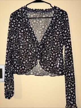 Urban outfitters- sheer, star print tie-front long-sleeve top